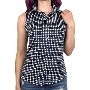 Banana Republic Sleeveless Collared Button Down Shirt Size 2 Navy Blue White